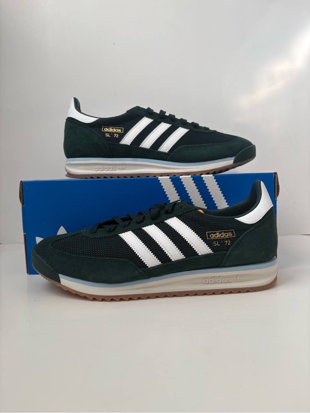 adidas Originals Dark Green Suede Sneakers with White Stripes